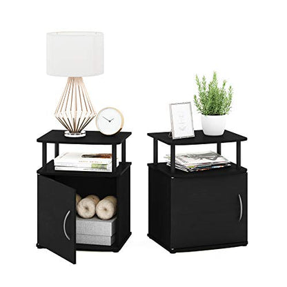 Furinno JAYA End Side Sofa Table/Nightstand with Door, 2-Pack, PVC Tubes, Black Wood - color: Black, size: 2-Pack