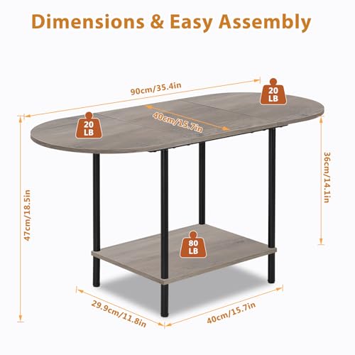 Small Coffee Table,35.4'' Oval Coffee Table with Storage Shelf & Metal Frame,Low Cocktail Tea Accent Table for Apartment,Modern Mid Century Small Living Room Table,Rustic Grey - color: Grey