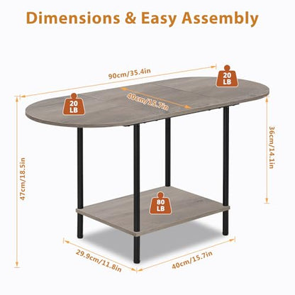 Small Coffee Table,35.4'' Oval Coffee Table with Storage Shelf & Metal Frame,Low Cocktail Tea Accent Table for Apartment,Modern Mid Century Small Living Room Table,Rustic Grey - color: Grey