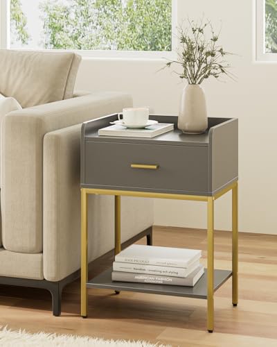 Nightstand,3-Tier Modern Night Stand,Bedside Table with Storage Drawer and Shelf,Small Side Table for Bedroom,Living Room,Gray - color: Grey