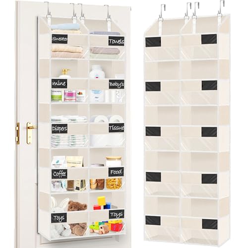 Ofiray-home Over the Door Organizer, 5-Tier Extra Large Storage with 10 Pockets and PVC Label Pouches, 80 lbs Capacity Hanging Closet Organizer, Beige - color: Beige, size: 5 Tiers