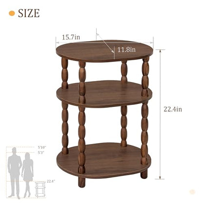 MaxSmeo Small Side Table, 3-Tier Small End Table, Modern Oval Night Stand Accent Table for Living Room, Bedroom, Walnut Brown - color: Walnut Brown