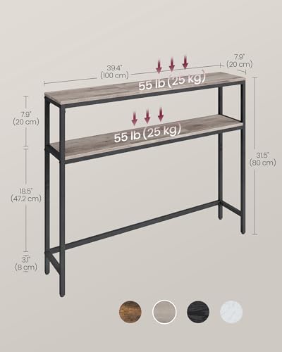 VASAGLE Console Table, 2-Tier Narrow Sofa Table with 2 Shelves, 7.9 x 39.4 x 31.5 Inches, for Living Room, Hallway, Entryway, Heather Greige and Ink Black ULNT131K02V1 - color: Heather Greige + Ink Black, size: 39.4"W - Without Power Outlet