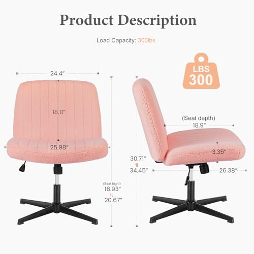 OLIXIS Criss Cross Chair, Vanity Chair, Home Office Desk | Cute Furry Teddy Fleece, Height Adjustable, Armless Wide Seating for Bedroom Student Study Room,Teddy Pink No Wheel - color: Teddy Pink