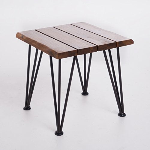 Christopher Knight Home Geania Indoor Industrial Acacia Wood Side Table, Teak Finish With Rustic Metal