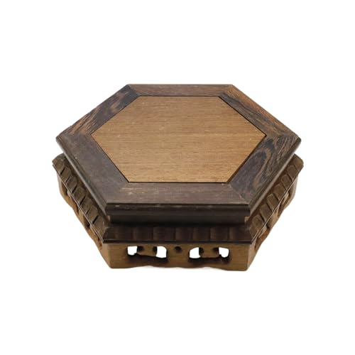 Furniture Wooden Display Stand Base Oriental Wood Round Pedestal Vintage Ebony Vase Lamp Teapot Base for Classy Crafts Statue Home Decoration, 4.84" Inner Diameter - size: Hexagon; 7.5"