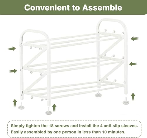 3-Tier Shoe Rack for Closet, 16"-32" Expandable Shoe Rack Adjustable for Entryway Closet Doorway Sturdy Metal, White - color: White 3 Layers and 3 Tubes