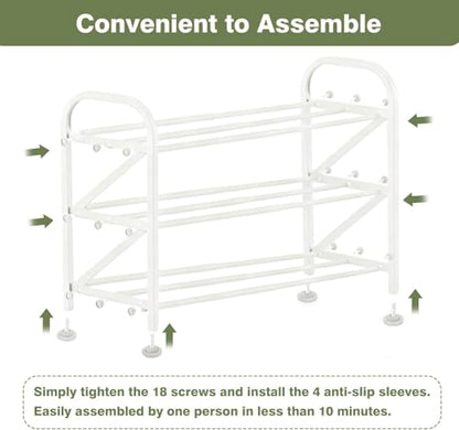 3-Tier Shoe Rack for Closet, 16"-32" Expandable Shoe Rack Adjustable for Entryway Closet Doorway Sturdy Metal, White - color: White 3 Layers and 3 Tubes