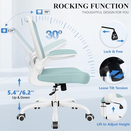 FelixKing Office Chair, Ergonomic Desk Chair Breathable Mesh Chairs Adjustable High Back Lumbar Support Flip-up Armrests, Executive Rolling Swivel Comfy Computer Chairs Home Office Light Blue - color: Light Blue