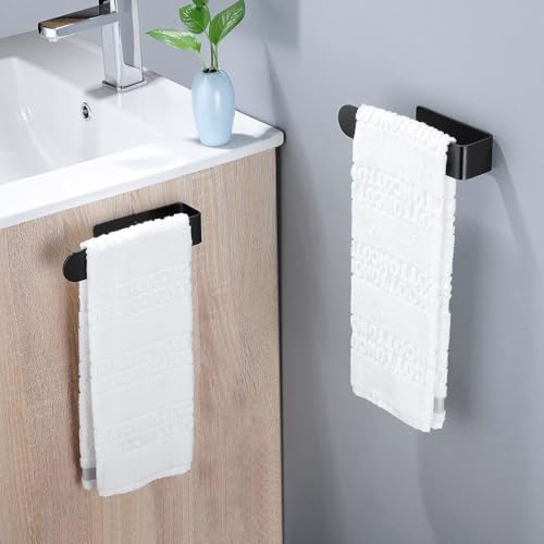 Taozun Black Towel Bar 2 Pack Hand Towel Holder Stainless Steel Towel Rail | Hand Towel Rack, Self Adhesive, Easy Peel & Stick, For Bathroom Kitchen, Sturdy & Durable - color: Black, size: 8-inch(2 Pack)