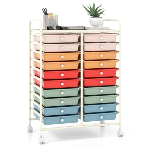 DREAMADE Rolling Cart With Storage Drawers, Utility Cart With Removable Plastic Drawers, Lockable Wheels for Classroom Organization, Art Supplies, Office, Scrapbook (20 Drawers, Macaron) - color: Macaron, style: 20 Drawers