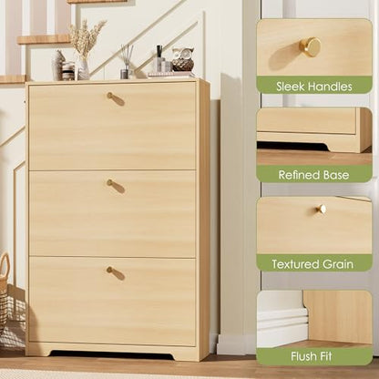 Nicetree Shoe Storage Cabinet, Slim Shoe Cabinet, Hidden Shoe Rack Cabinet, Shoe Storage Cabinet for Entryway, Hallway, Foyer, Natural Oak - color: Natural Oak, style: 3-Drawers