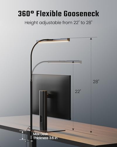SUPERDANNY LED Desk Lamp for Office Home, Eye-Caring Desk Light with Adjustable Gooseneck, 12W Touch Control Dimmable Brightness, Architect Clamp Lamp with USB Adapter, Grey - color: Gray, size: Desk Clamp
