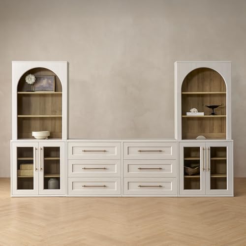 mopio Blake 4 Piece Entertainment Center with Storage, Modern Farmhouse Modular Storage Cabinet Dresser TV Stand for up to 65" TVs, Side Display Case (White Oak, 4 Units + Hutch) - color: White Oak, size: 4 Units + Hutch
