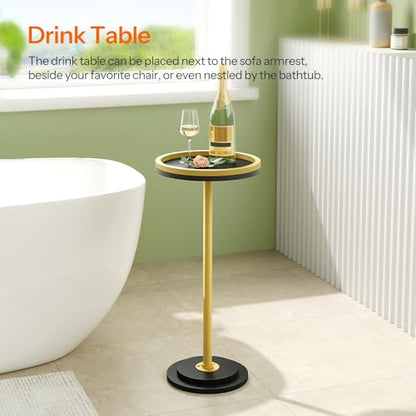 HOOBRO Small Round Side Table, Drink Table, Coffee Martini Table with Pedestal Accent for Small Spaces in Living Room, Bedroom, Sofa Couch, Black and Gold DB168BZ01 - color: Black + Gold