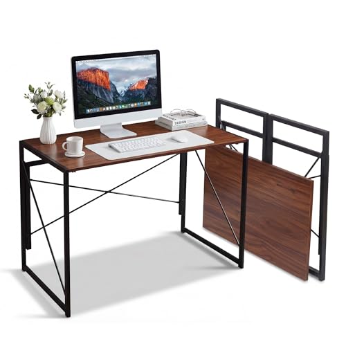 ZENY Folding Computer Desk 39'' Sturdy Writing Desk Gaming Desk Home Office PC Laptop Foldable Table Modern Simple Small Study Desk Steel Frame