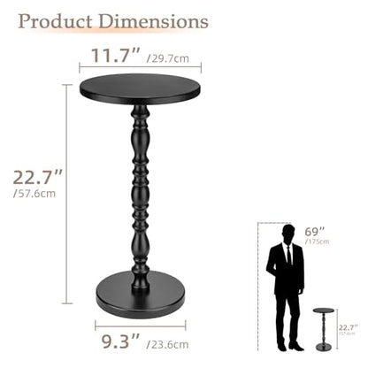 Round Side Table, Solid Wood Pedestal Drink Table for Small Spaces, Modern Accent End Table with Non-Slip Base for Living Room, Bedroom, Sofa Couch, Black - color: Black