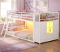 BTHFST Low Bunk Bed Twin Over Twin with 7 Large Fabric Drawers & Bookshelf, Metal Bunk Bed with RGB LED Lights & Slanted Ladder & Safety Guardrail, Kids Low Loft Bed Twin for Small Space, White - color: White