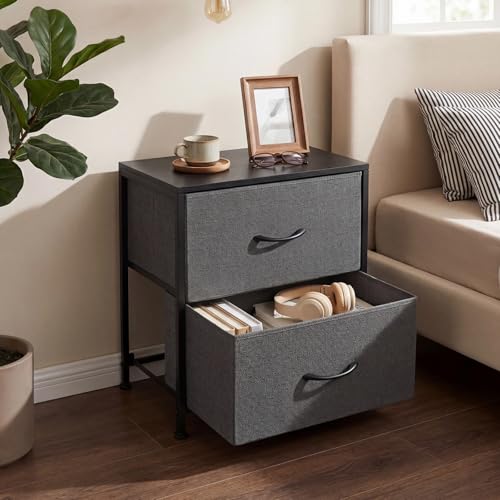 Small Dresser with 2 Drawers Fabric Nightstand for Bedroom Night Stand Bedside Table with Wood Top End Table for Small Space, Apartment, Hallway, Entryway, Metal Frame - color: Grey