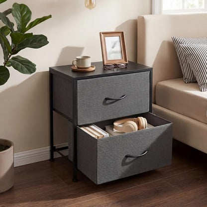 Small Dresser with 2 Drawers Fabric Nightstand for Bedroom Night Stand Bedside Table with Wood Top End Table for Small Space, Apartment, Hallway, Entryway, Metal Frame - color: Grey