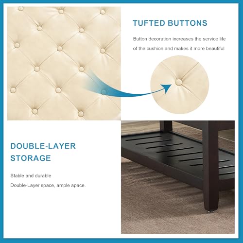 44" Entryway Bench with Shoe Storage, End of Bed Bench, Upholstered Ottoman Storage, 500 LBS Capacity for Entryway, Living Room, Hallway - color: Beige(pu)-1