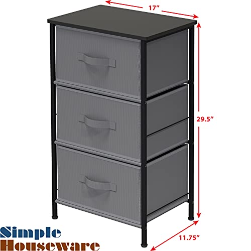 Simple Houseware 3 Drawer Nightstand Dresser with Wood Top, Dark Grey - color: Dark Grey, size: 3 Drawers