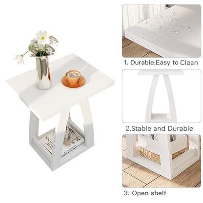 FROMJBEST End Tables Living Room, Side Table, White End Table Set of 2 | Couch Side Table with Shelf, Modern End Table for Living Room, Bedroom, Nightstands Set of 2 - color: White, size: 2