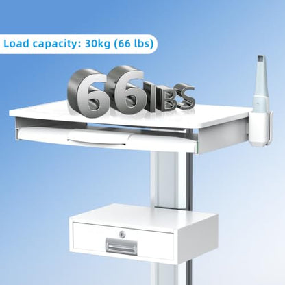 Medical Trolley Cart with Laptop Tray and Oral Scanner Holder, Mobile Workstation on Wheels with a Drawer for Hospital Dental Clinics Beauty Salons (OC-3) | Aviation aluminum, 360° lockable wheels, lockable drawer, 30kg load capacity, universal scanner ho