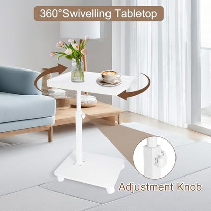 Narrow C Shaped End Tables Living Room, 360° Swivel Adjustable Height Small Side Table, Modern Side Table for Couch Bedroom (White) - color: White
