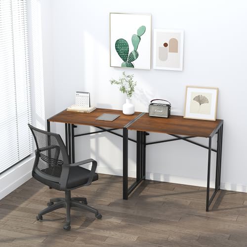 Lutown-Teen 32 inch Folding Small Desk, Writing Gaming Computer Camping Desk for Small Spaces, No Assembly Required Home Office Desk, Mahogany - color: Mahogany, size: 32 Inch