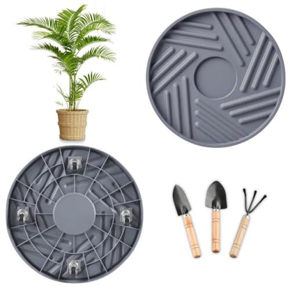 2 Pcs Plant Caddy with Hidden Wheels 12.4 Inch Heavy Duty Rolling Plant Stand, Indoor Outdoor Plant Saucer Tray with $9.9 Garden Tools (Gray) - size: 12.4 Inches of 2 Pack (Gray)