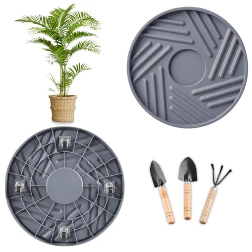 2 Pcs Plant Caddy with Hidden Wheels 13.5 Inch Heavy Duty Rolling Plant Stand, Indoor Outdoor Plant Saucer Tray with $9.9 Garden Tools (Gray) - size: 13.5 Inches of 2 Pack (Gray)