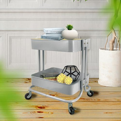PUNP 2 Tier Rolling Cart，Metal Utility Cart with Wheels and Cover for Office Home Kitchen Organization - color: Dark Grey