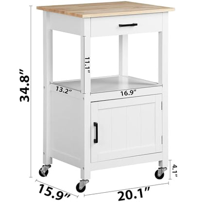 Nova Microdermabrasion Kitchen Island Cart on Wheels, Rolling Kitchen Cart with Single Door Cabinet, Mobile Small Coffee Cart Microwave Oven Cart Serving Cart for Dining Room, White