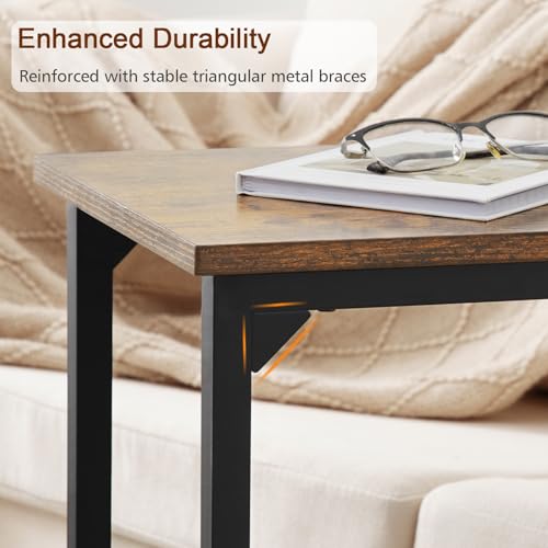 AMHANCIBLE C Shaped End Table, Slide Under Couch Table for Sofa, TV Tray Snack Table, Small Side Table for Small Space, Living Room, Brown HET02CBR1 - color: Rustic Brown