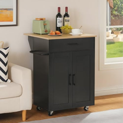 MAHANCRIS Kitchen Island on Wheels with Drop Leaf, Folding Countertop Kitchen Island Cart, Kitchen Islands Table with Towel Rack, Drawer, for Kitchen, Dining Room, Black and Natural KINB12501 - color: Black and Natural