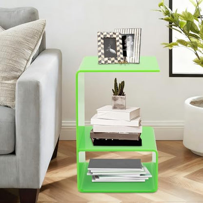 Acrylic End Table, 21.6" H C-Shaped End Table, Side Table for Living Room, Bedside Table for Bedroom, Acrylic Clear C Side Table (Green) - color: Green