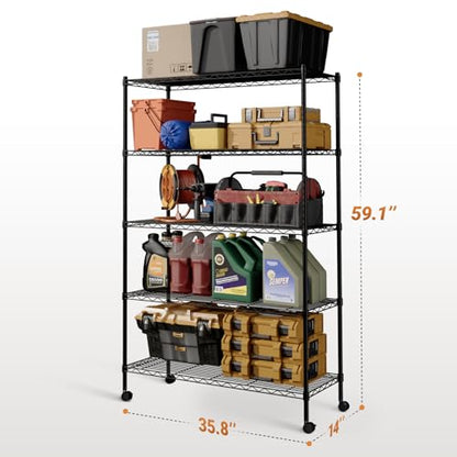 Simple Deluxe Heavy Duty 5-Tier Storage Shelving Unit, 35.83" W x 13.98" D x 61.02" H, 1250 Lbs Loading Capacity, Black - color: Black, size: 5-Tier, 36"W x 14"D x 61"H