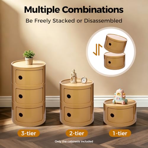 3 Tier Round Bedside Table, Round Storage Cabinet, Narrow Storage Cabinet for Bedroom Living Room Small Spaces (Yellow) - color: Yellow