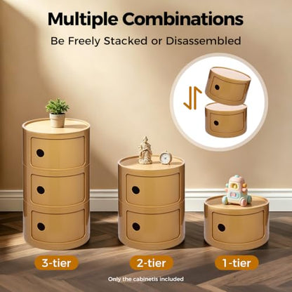 3 Tier Round Bedside Table, Round Storage Cabinet, Narrow Storage Cabinet for Bedroom Living Room Small Spaces (Yellow) - color: Yellow