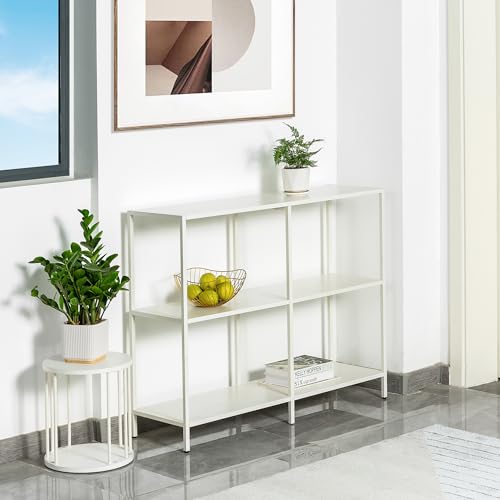 HDANI 39.4 Inch Metal Console Table with 3 Tier Strage Shelves,Narrow Entryway Table,Modern Sofa Tables for Entryway, Living Room,Bedroom,White - color: White, size: 39.37×11.81×31.5in