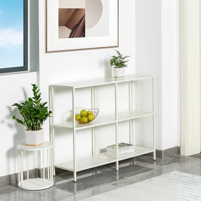 HDANI 39.4 Inch Metal Console Table with 3 Tier Strage Shelves,Narrow Entryway Table,Modern Sofa Tables for Entryway, Living Room,Bedroom,White - color: White, size: 39.37×11.81×31.5in