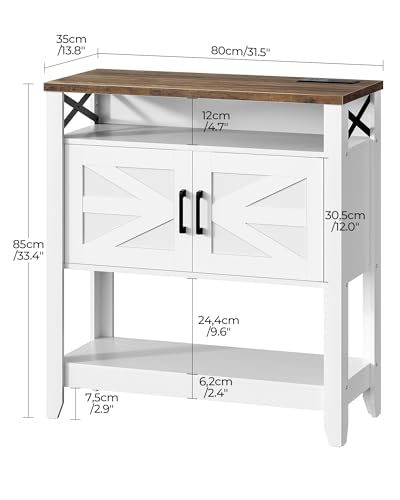 CHOEZON Console Table, Farmhouse Sofa Table with Power Outlet, Coffee Bar Cabinet with Storage, Entryway Table, Coffee Bar Table, for Entrance, Hallway, Kitchen, White and Walnut MXG01UWL