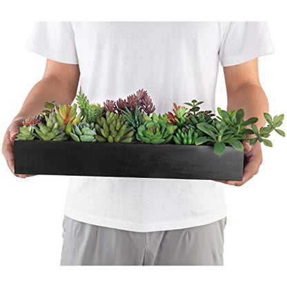 MyGift Artificial Succulent Centerpiece,15.75 Inch Faux Succulents Arrangement Plants in Sleek Black Wooden Rectangular Planter Box - color: Sleek Black Wood