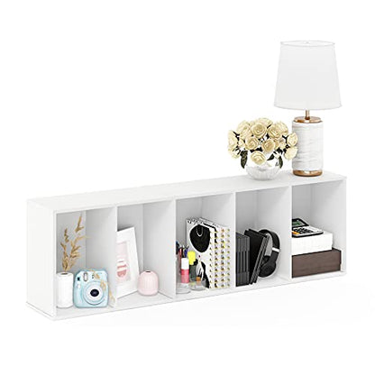 Furinno LUDER Book Shelf, 5-Tier Bookshelf, Bookcase with Open Shelves, 9.4 x 15.8 x 52, Easy Assembly, for Living Room, Bedroom, Home Office, White - color: White, size: 5-Tier