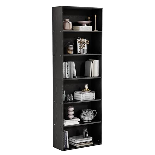 GRUSIGN 71" Tall 6-Tier Bookshelf, Large Open Display Bookcase with Ample Storage, Floor Standing Book Shelf for Living Room, Home Office, Bed Room, Black - color: Black