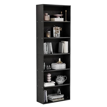 GRUSIGN 71" Tall 6-Tier Bookshelf, Large Open Display Bookcase with Ample Storage, Floor Standing Book Shelf for Living Room, Home Office, Bed Room, Black - color: Black