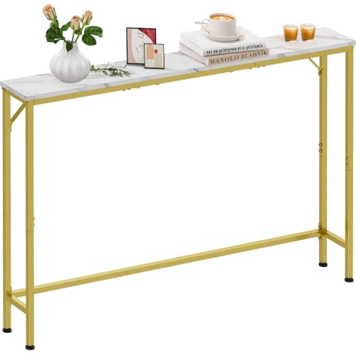 47.2" Console Table, Narrow Entryway Table, Skinny Sofa Table, Behind CouchTable, Long Skinny Table, DisplayTable for Entryway, Living Room, Foyer, Corridor, Office, Gold & White - color: Gold & White, size: Large