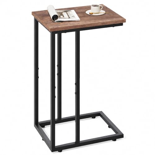 WLIVE C Shaped End Table, Small Side Tables for Sofa and Bed, Couch Table That Slides Under for Living Room, Bedroom, Home Office, Small Spaces - color: Brown