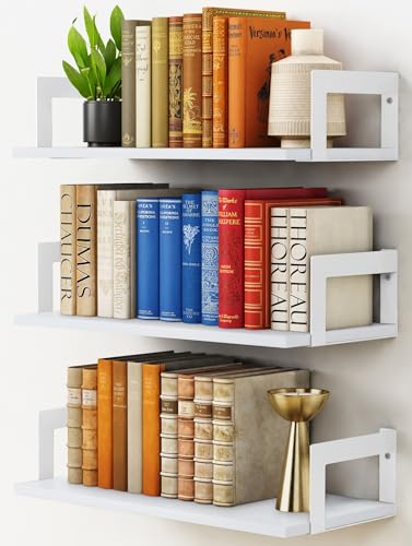 Harwaya White Wall Bookshelf for Kids Room, Small Floating Book Shelf for Teen Girls Boys Bedroom, 8 Inch Deep Wall Mounted Bookshelves for Office Living Room Bathroom Decor (3-Pack) - color: White